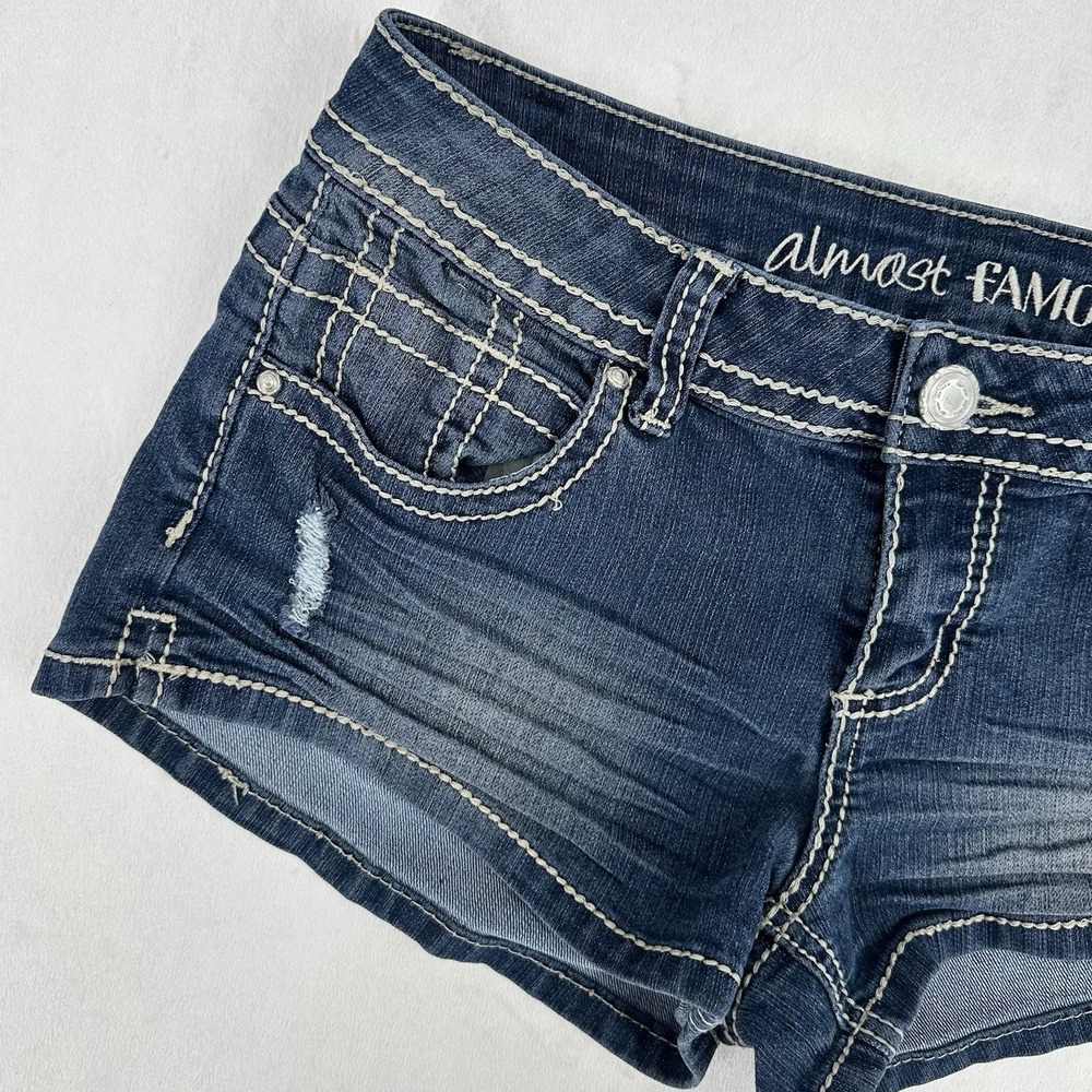 Almost Famous Distressed Low Rise Denim Micro Shorts Festival Y2K 2000s Size 9
